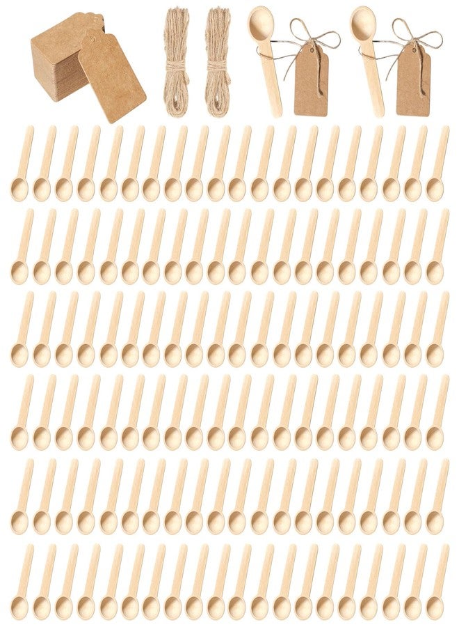 SENONAPO 120 Sets 3 Inch Mini Wooden Spoons with 120 Pcs Tags and 2 roll of Twine Rope Spice Jars Wood Spoons Disposable Small Spoons Wooden Spoons Honey Sugar Cooking Oil Tea Coffee Kitchen - Image 1