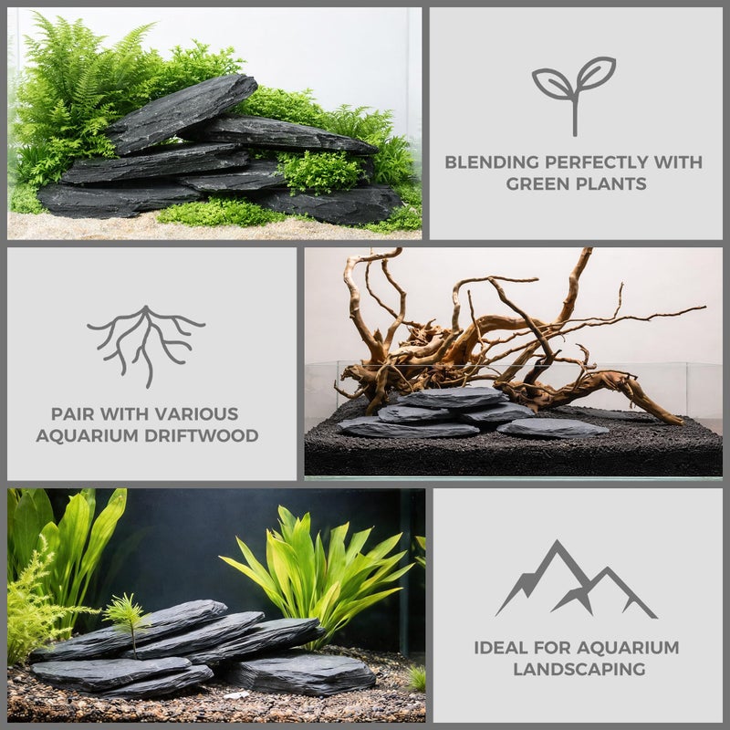 FISCAPE 6.1-8.1 Inches Natural Slate Rock, 6 PCS Large Flat Aquarium Stones for Aquascaping, Terrariums, Reptile Tanks & Aquarium DÃ©cor - Image 4