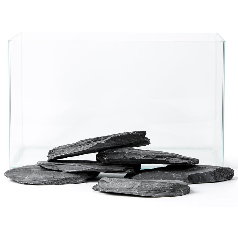 FISCAPE 6.1-8.1 Inches Natural Slate Rock, 6 PCS Large Flat Aquarium Stones for Aquascaping, Terrariums, Reptile Tanks & Aquarium DÃ©cor - Image 1