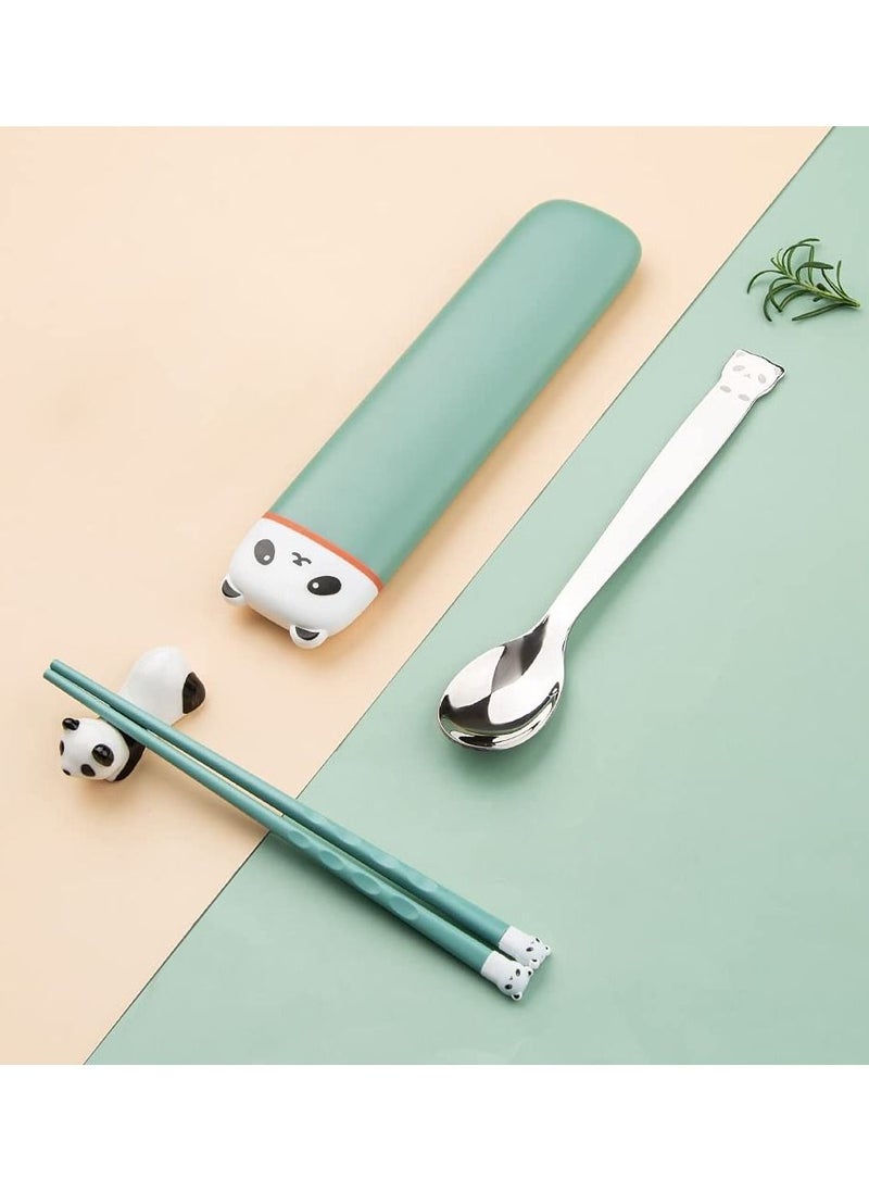 Y&D - Chopsticks Flatware Set, SYOSI Silicone Lightweight Chopstick and Stainless Steel Spoon with Case for Kids Students Office Lady, Reusable Portable Utensil Camping Traveling - Image 1