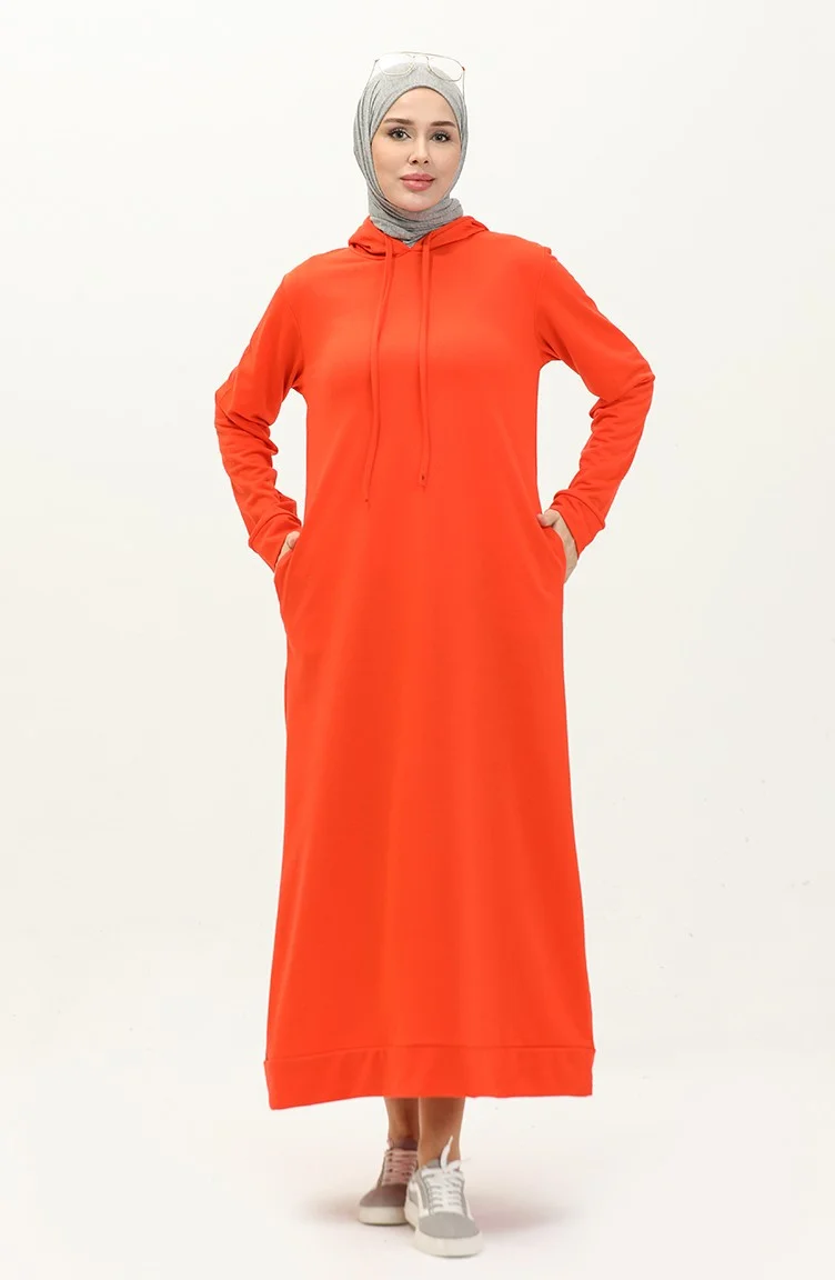 Sefa Merve Two Yarn Hooded Sports Dress 0190-02 Orange