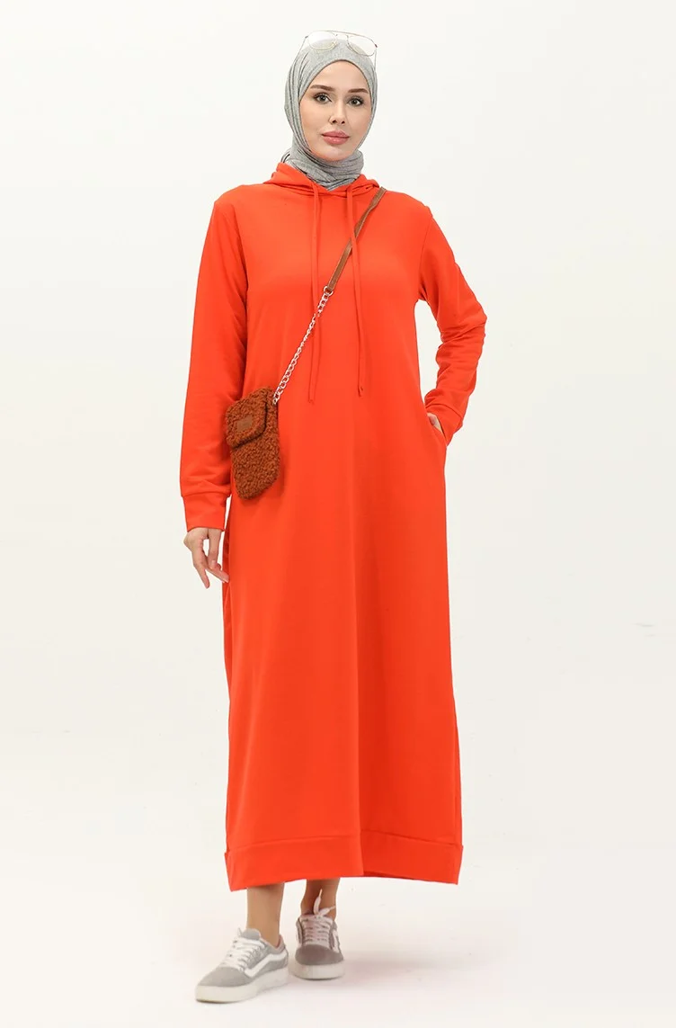 Sefa Merve Two Yarn Hooded Sports Dress 0190-02 Orange