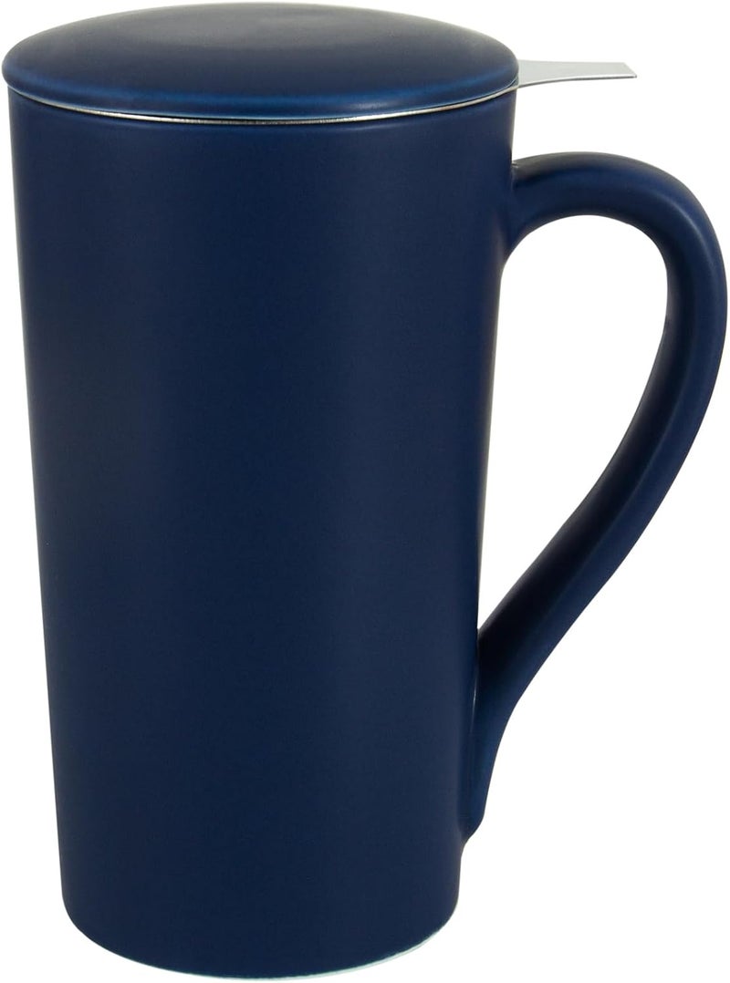 YINUOWEI Tea Cup with Infuser and Lid 20oz Tea Mug with Handle Dishwasher and Microwave Safe Ceramic Strainer Cup Gifts for Steeping Loose Leaf tea Lovers Blue  - Image 1