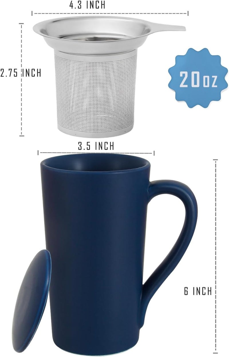 YINUOWEI Tea Cup with Infuser and Lid 20oz Tea Mug with Handle Dishwasher and Microwave Safe Ceramic Strainer Cup Gifts for Steeping Loose Leaf tea Lovers Blue  - Image 2