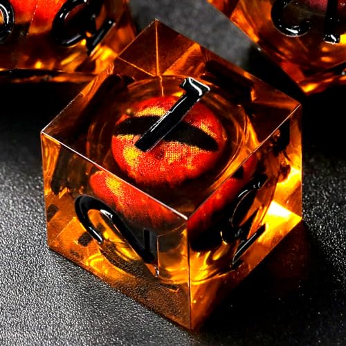 FONVGOGO Dragon Eye Dungeons and Dragons Dice Liquid Core Dice Set D and D Sharp Edge Resin Dice Polyhedral Beholders Ttrpg Die Role Playing RPG Brown Black - Image 1