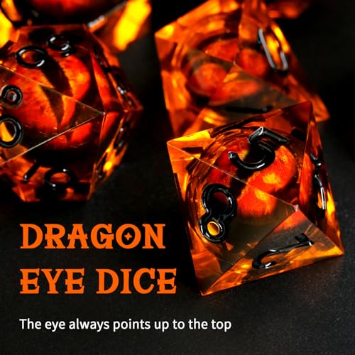 FONVGOGO Dragon Eye Dungeons and Dragons Dice Liquid Core Dice Set D and D Sharp Edge Resin Dice Polyhedral Beholders Ttrpg Die Role Playing RPG Brown Black - Image 5