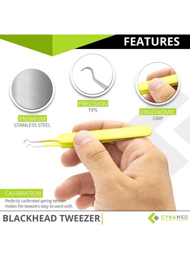 CYNAMED Blackhead Tweezer - Professional Curved Steel Tip Surgical Comedone & Splinter Extractor. Ideal Blemish & Acne Remover Tool Means Flawless Facial Skin (Yellow) - Image 2