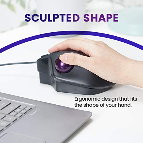 Perixx PERIMICE-520 Wired Ergonomic Trackball Mouse – 8 Programmable Buttons, Adjustable 0°/10°/20° Angle, 400/1600 DPI Optical, Sculpted Palm Support – Black - Image 5
