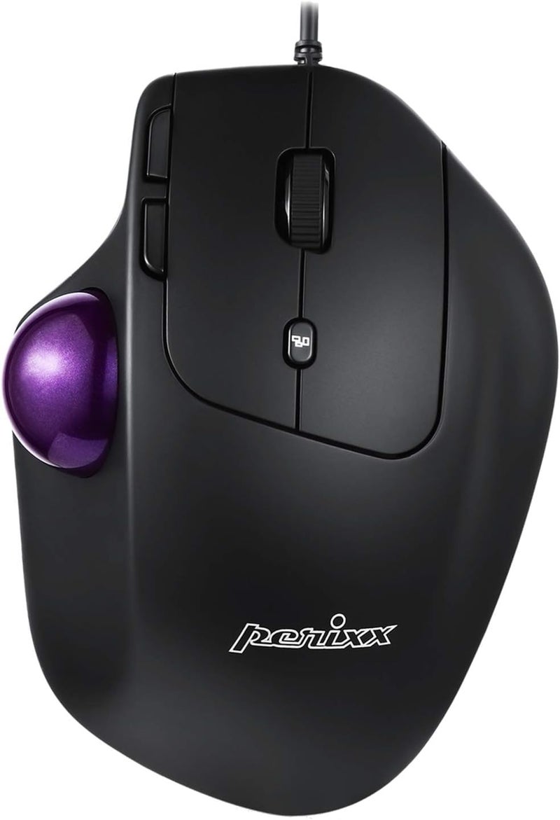 Perixx PERIMICE-520 Wired Ergonomic Trackball Mouse – 8 Programmable Buttons, Adjustable 0°/10°/20° Angle, 400/1600 DPI Optical, Sculpted Palm Support – Black - Image 1