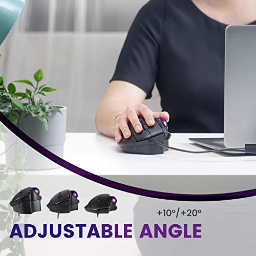 Perixx PERIMICE-520 Wired Ergonomic Trackball Mouse – 8 Programmable Buttons, Adjustable 0°/10°/20° Angle, 400/1600 DPI Optical, Sculpted Palm Support – Black - Image 2
