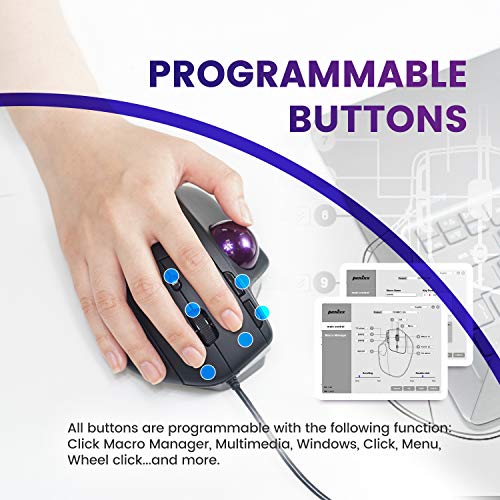 Perixx PERIMICE-520 Wired Ergonomic Trackball Mouse – 8 Programmable Buttons, Adjustable 0°/10°/20° Angle, 400/1600 DPI Optical, Sculpted Palm Support – Black - Image 3