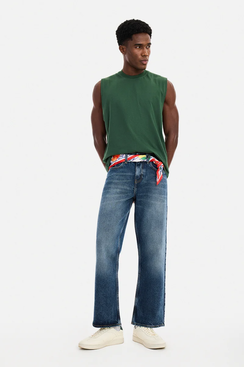 SNITCH Blue Solid Loose Fit Casual Jeans