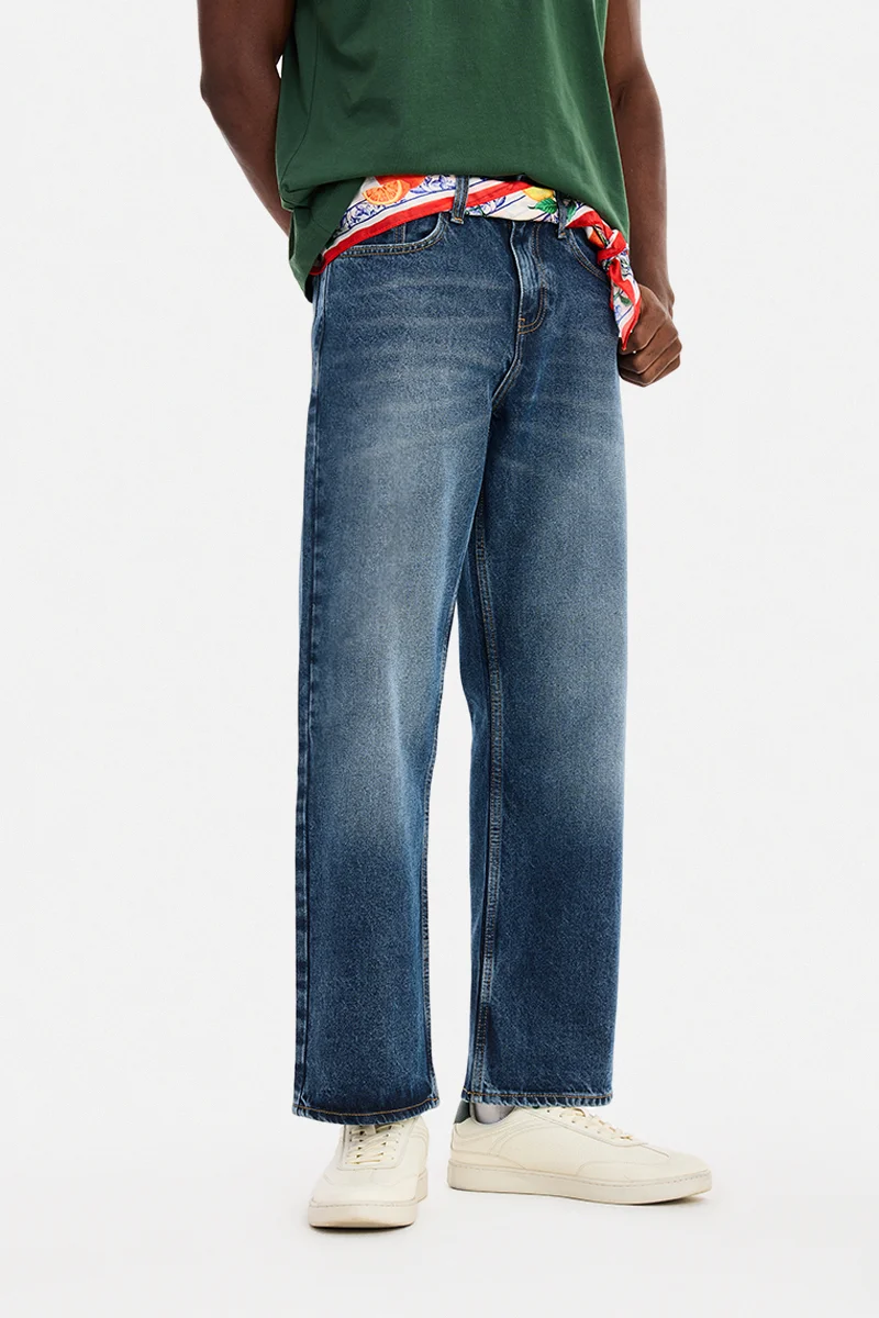 SNITCH Blue Solid Loose Fit Casual Jeans