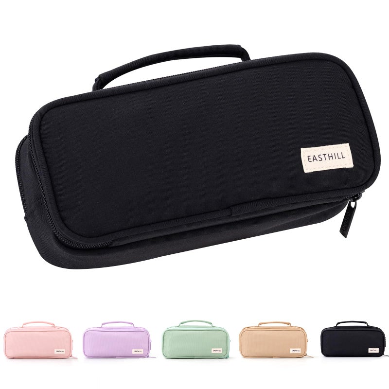 EASTHILL Large Capacity Pencil Case Pen Pouch Organizer Canvas Pencil Bag with Handle School Supplies for Teen GirlsBlack