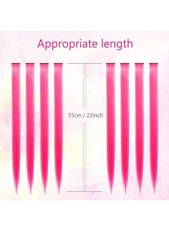 TOFAFA وصلات شعر ملونة بطول 22 بوصة، شعر مستقيم، ألوان متعددة، وصلات شعر صناعية (10 قطع باللون الوردي الساخن) - Image 3