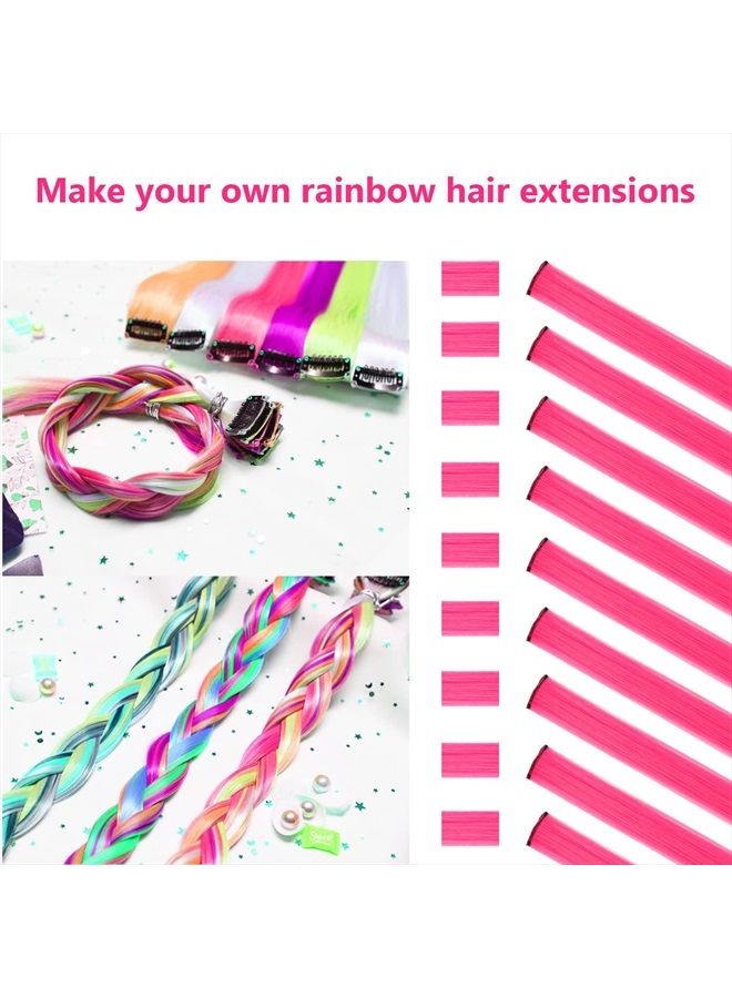 TOFAFA وصلات شعر ملونة بطول 22 بوصة، شعر مستقيم، ألوان متعددة، وصلات شعر صناعية (10 قطع باللون الوردي الساخن) - Image 2