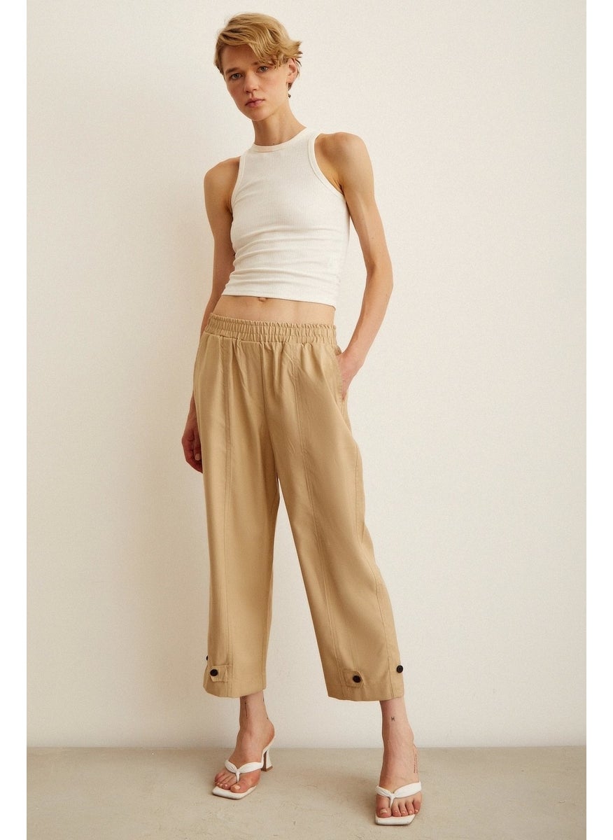 Never More Elastic Casual Trousers Beige  - Image 1