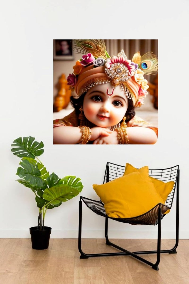 Decals Creation Lord Cute Bal Krishna Wall Poster For Living Room, Kids Room, Pooja Room (Size - 46CM X 46CM) - Image 3