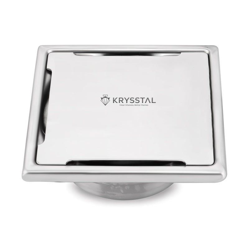 KRYSSTAL Covera Floor Drain | 304 Stainless Steel Square Jali | Matte Finish Designer Grating for Bathroom | Floor Drainer with Advanced Cockroach Trap (5x5 Inches) - Image 1