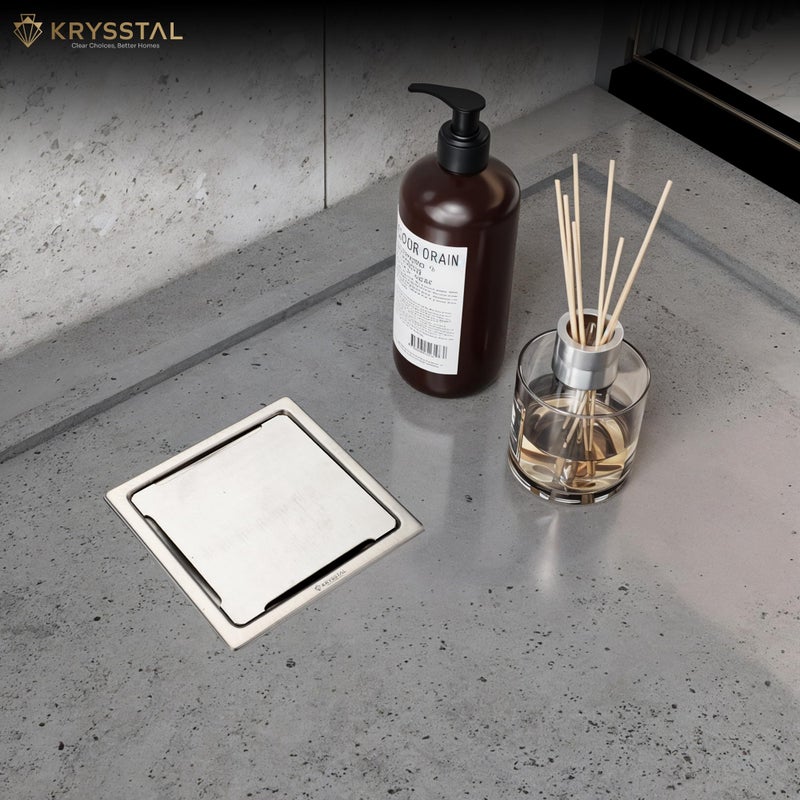 KRYSSTAL Covera Floor Drain | 304 Stainless Steel Square Jali | Matte Finish Designer Grating for Bathroom | Floor Drainer with Advanced Cockroach Trap (5x5 Inches) - Image 3