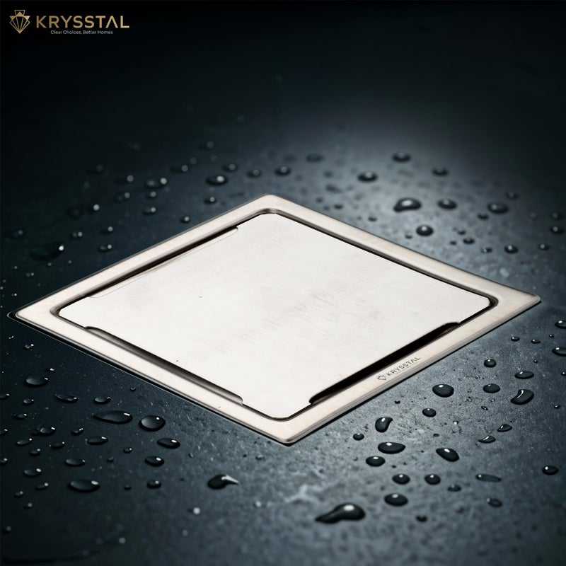 KRYSSTAL Covera Floor Drain | 304 Stainless Steel Square Jali | Matte Finish Designer Grating for Bathroom | Floor Drainer with Advanced Cockroach Trap (5x5 Inches) - Image 2