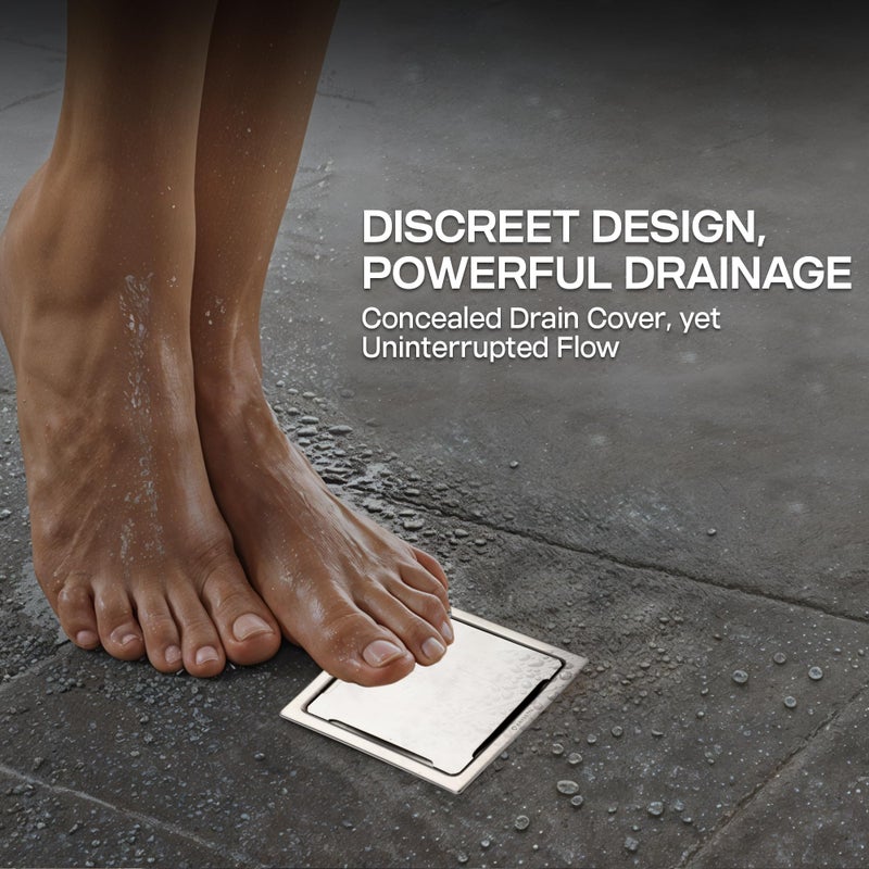 KRYSSTAL Covera Floor Drain | 304 Stainless Steel Square Jali | Matte Finish Designer Grating for Bathroom | Floor Drainer with Advanced Cockroach Trap (5x5 Inches) - Image 5