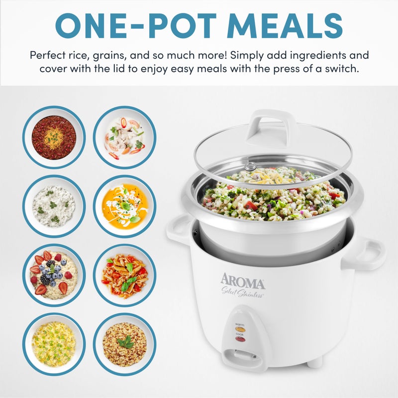 Aroma Housewares Select Stainless Rice Cooker & Warmer with Uncoated Inner Pot, 14-Cup(cooked) / 3Qt, ARC-757SG - Image 2