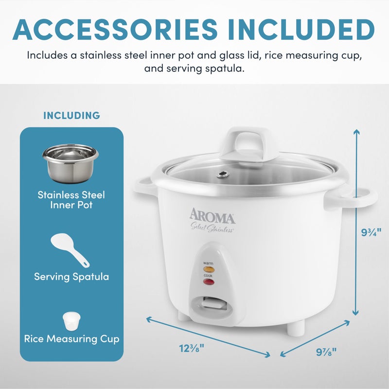 Aroma Housewares Select Stainless Rice Cooker & Warmer with Uncoated Inner Pot, 14-Cup(cooked) / 3Qt, ARC-757SG - Image 4