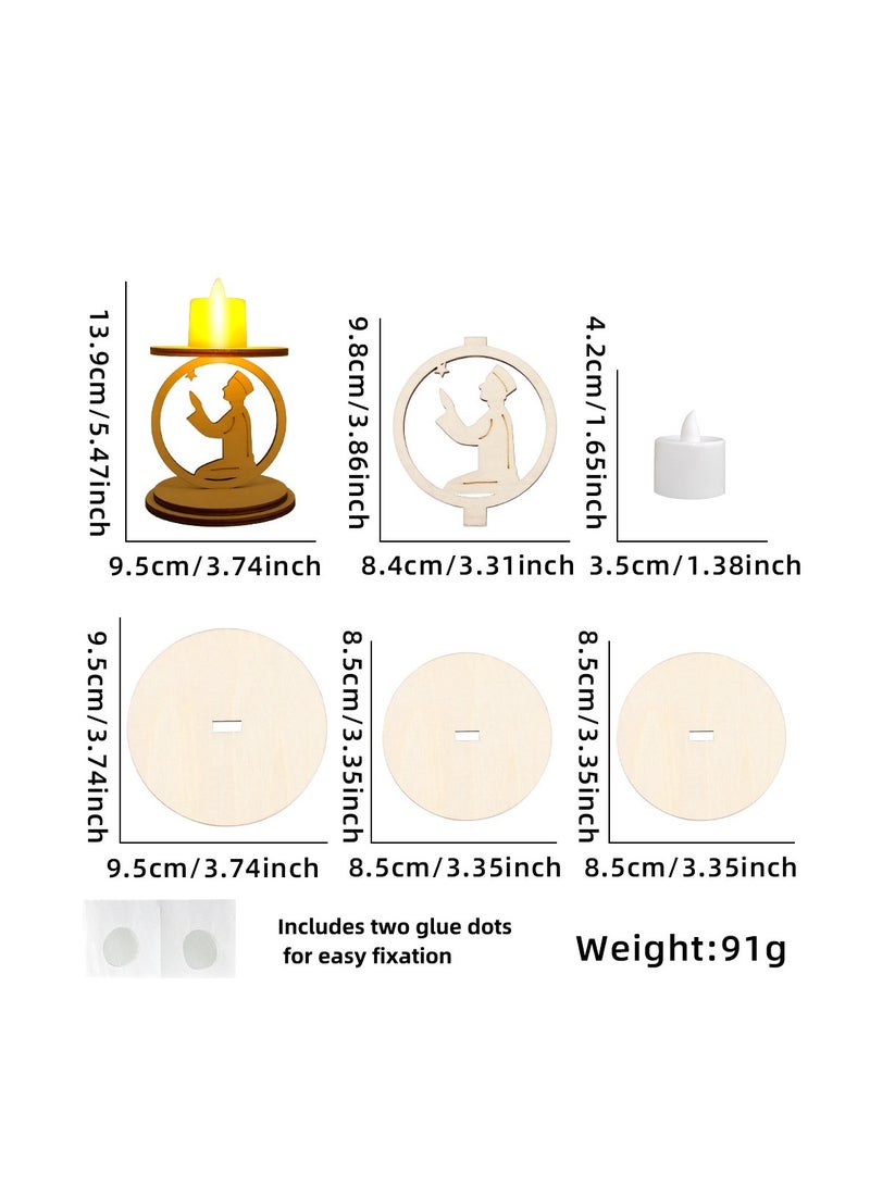 Self-Assembly Wooden Eid Decor LED-Lighted Candleholder Display - Image 3