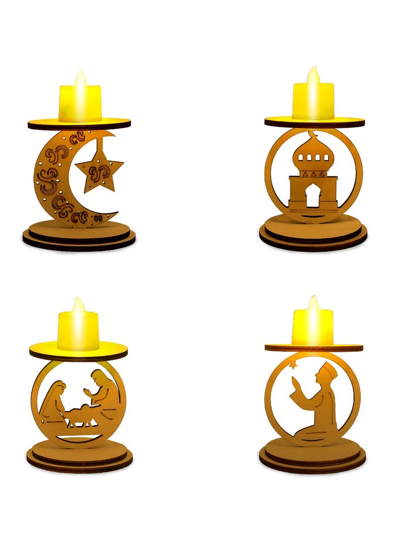 Self-Assembly Wooden Eid Decor LED-Lighted Candleholder Display - Image 5
