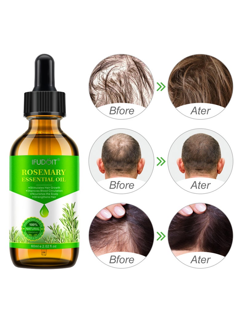 IFUDOIT 60ml Rosemary Essential Oil for Hair Growth Pure Organic Rosemary Oil for Dry Damaged Hair and Growth Hair Scalp Oil Pure and Natural Premium Quality Oil Hair Loss Treatment Oil for Men and Women - Image 2