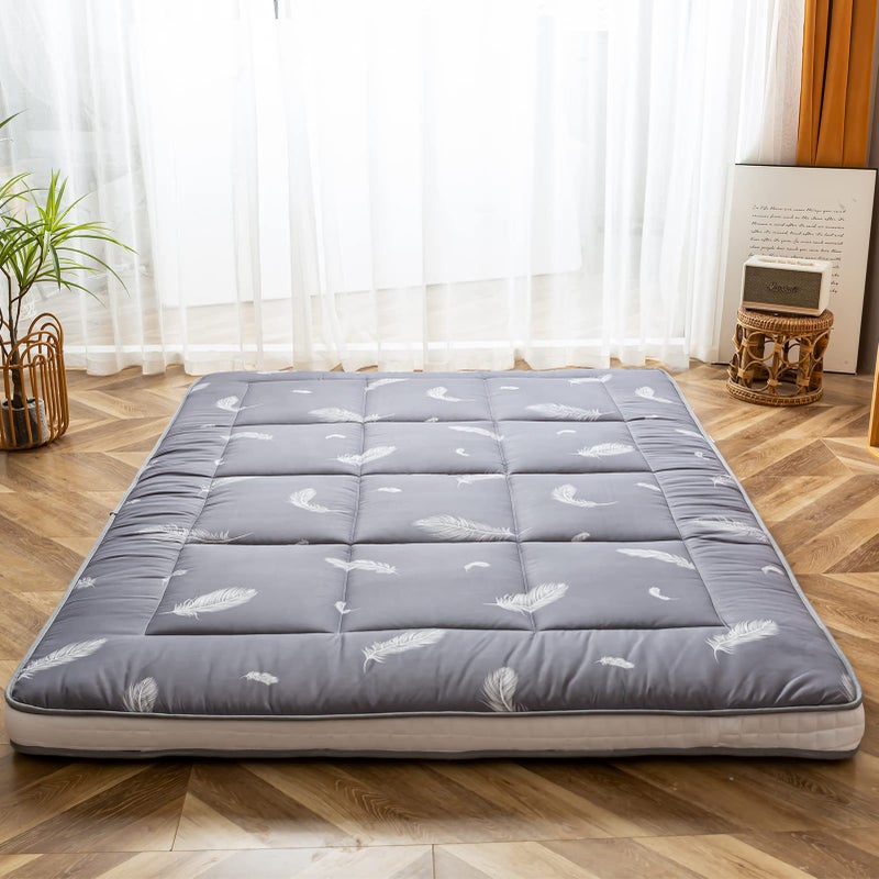 MAXYOYO Futon Mattress Padded Japanese Floor Mattress Quilted Bed Mattress Topper Extra Thick Folding Sleeping Pad Breathable Floor Lounger Guest Bed for Camping Couch Feather Double