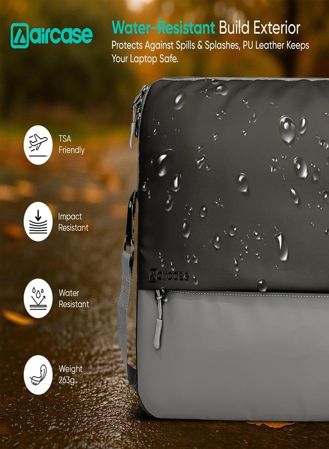 AirCase Laptop Messenger Sleeve Bag 15.6 Inch for MacBook & Laptop, Water Resistant PU Leather, Shockproof Padded Laptop Bag with Shoulder Strap, Front Organiser Pocket & Office Crossbody Case (Black) - Image 5