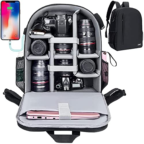 Cwatcun Camera Backpack with USB,Rain Cover,fit 15.6" Laptop,Anti-Theft Rear Open Camera Bag,Waterproof Camera Case with Tripod Straps for Canon Nikon Sony DSLR SLR Photography Bag Unisex(III-L-Black) - Image 1