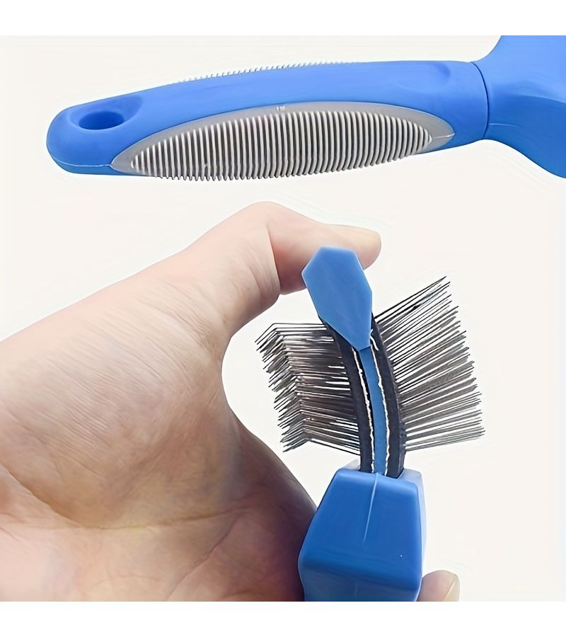 مشط حيوانات أليفة مرن لإزالة شعر الكلاب، فرشاة تنظيف مزدوجة الجوانب للقطط والكلاب، لون أزرق سماوي، مقاس كبير - Image 3