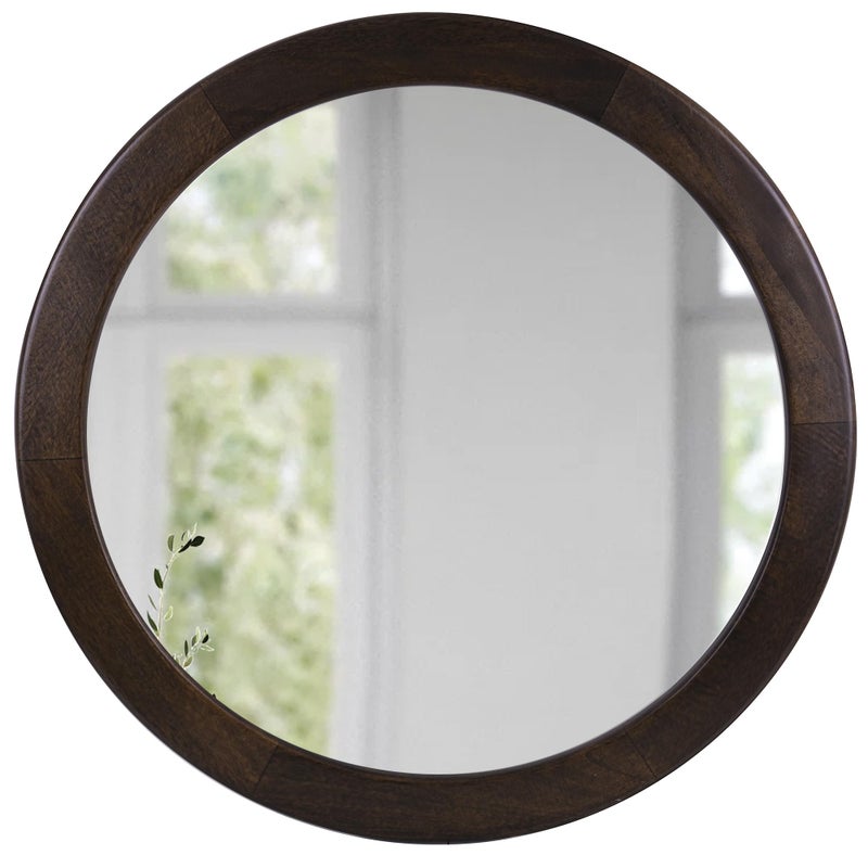 CULER Round Wall Mirrors 30 Inch,Wood Rustic Decorative Transitional Mirror with Walnut Frame for Wall,Farmhouse Hanging Vanity Mirror for Bathroom Bedroom Living Room or Entrywayï¼ˆRustic Brownï¼‰ - Image 1
