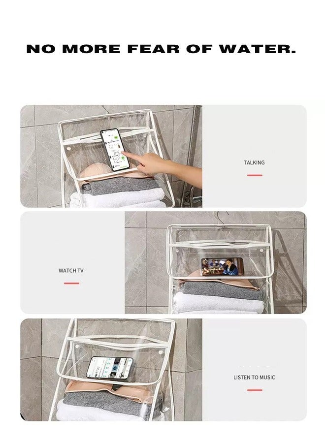 Sunspire Transparent Shower Waterproof Bag for Bathroom - Wall Mounted Bathroom Organizer (Black) (30x12x37cm) - Image 4