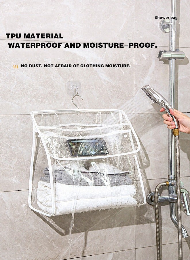 Sunspire Transparent Shower Waterproof Bag for Bathroom - Wall Mounted Bathroom Organizer (Black) (30x12x37cm) - Image 2