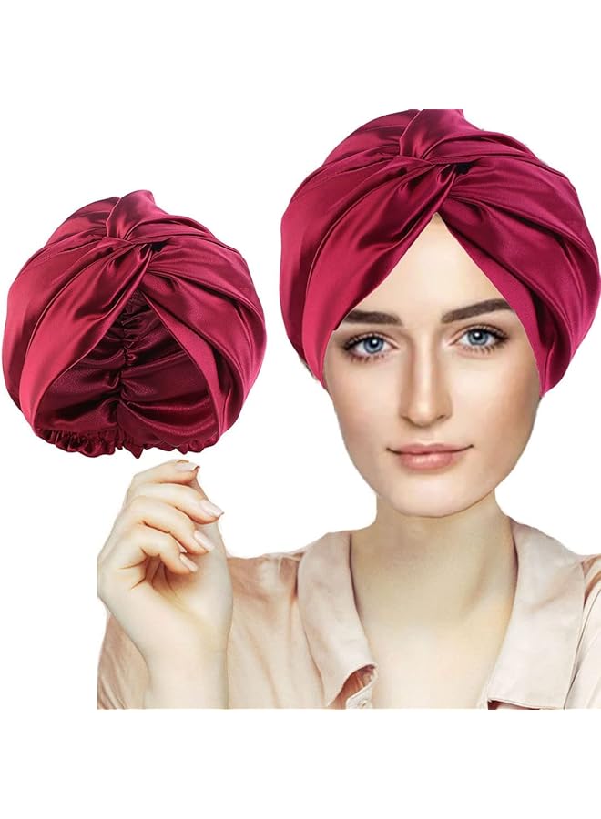 Zaboon Bonnet Sleep Bonnet Cap Mulberry Silk Sleep Cap For Women Hair Care Natural Silk Night Bonnet With Elastic Stay On Head Red - Image 1