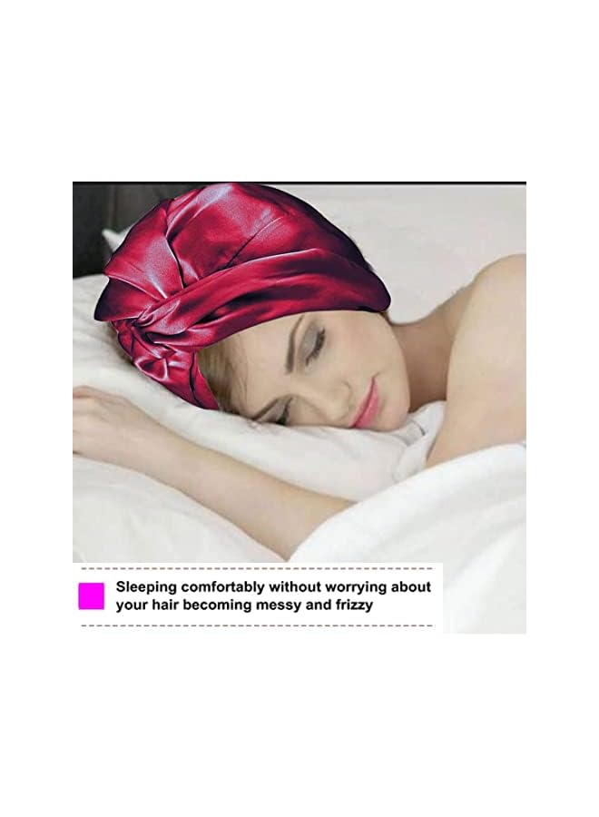 Zaboon Bonnet Sleep Bonnet Cap Mulberry Silk Sleep Cap For Women Hair Care Natural Silk Night Bonnet With Elastic Stay On Head Red - Image 2