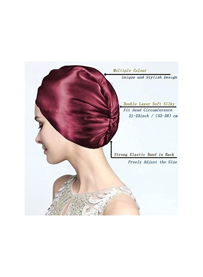 Zaboon Bonnet Sleep Bonnet Cap Mulberry Silk Sleep Cap For Women Hair Care Natural Silk Night Bonnet With Elastic Stay On Head Red - Image 3
