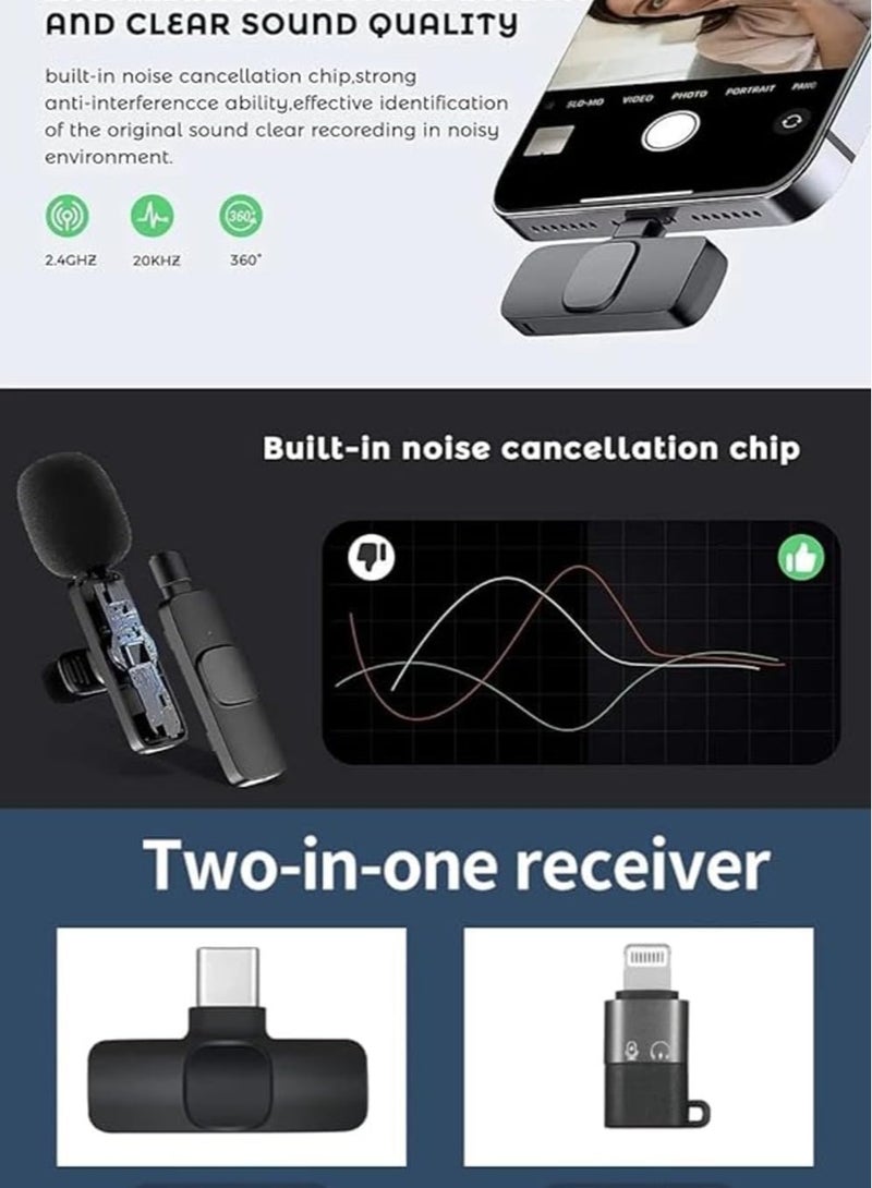 فلوشرينيك ميكروفون لاسلكي k9 Lavalier (2 قطعة) | مثالي لأجهزة USB و I/Phone و Smart/phones و IPads و Macs المزودة بمنفذ، وأجهزة Android، وأجهزة الكمبيوتر المحمولة المزودة بمنفذ USBC | تقليل الضوضاء تلقائيًا - Image 5