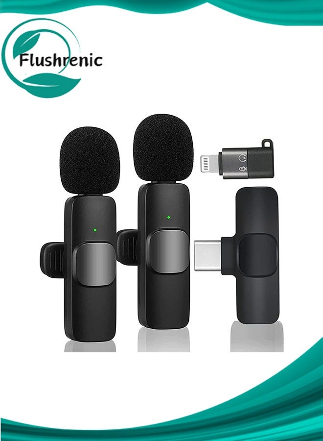 فلوشرينيك ميكروفون لاسلكي k9 Lavalier (2 قطعة) | مثالي لأجهزة USB و I/Phone و Smart/phones و IPads و Macs المزودة بمنفذ، وأجهزة Android، وأجهزة الكمبيوتر المحمولة المزودة بمنفذ USBC | تقليل الضوضاء تلقائيًا - Image 1
