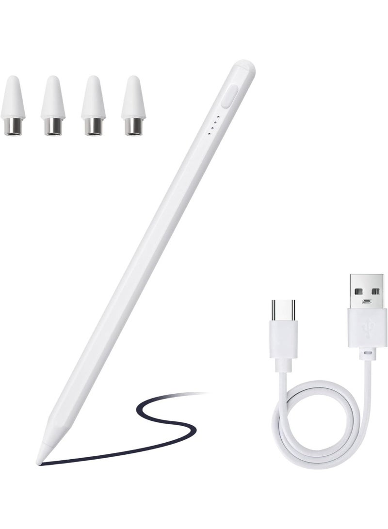 Magnetic Stylus Pen for iPad with Type-C Charging & Palm Rejection - Compatible with iPad 6th-9th Gen, Mini, Air & Pro (2018-2023) (White) - Image 1