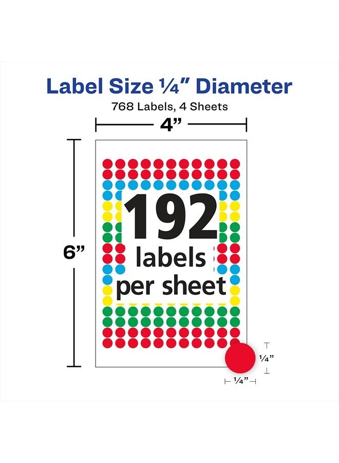 Avery Removable Color Coding Labels, 0.25 Inches, Assorted, Round, Pack of 768 (5795) - Image 4