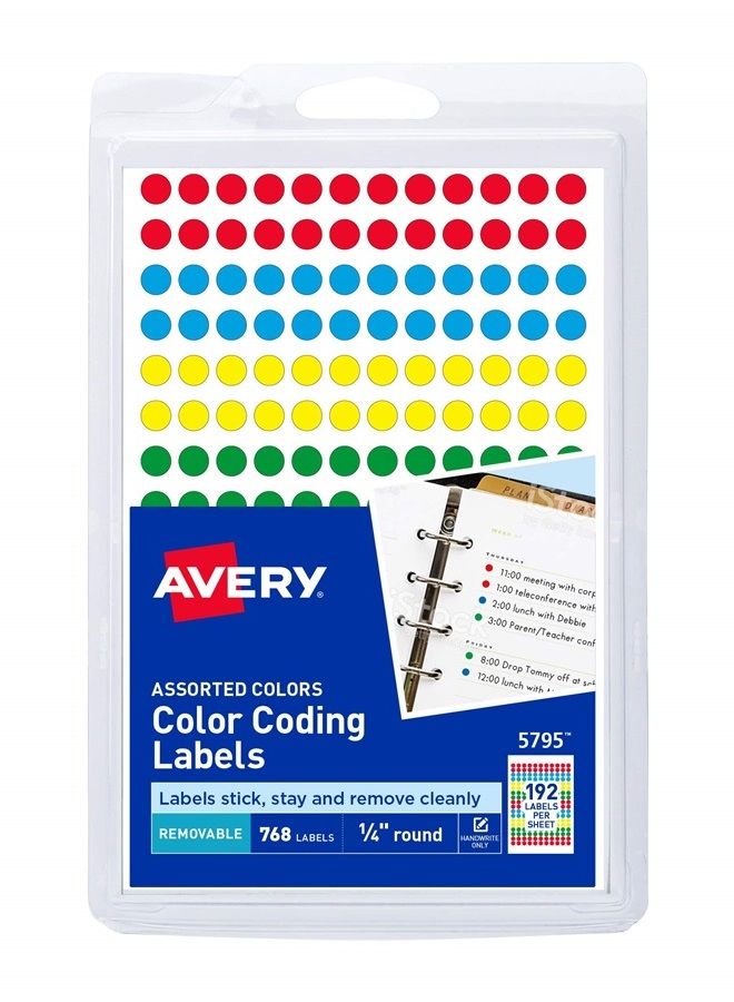 Avery Removable Color Coding Labels, 0.25 Inches, Assorted, Round, Pack of 768 (5795) - Image 2