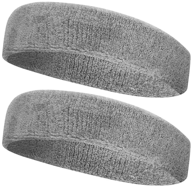 AMIFIT Sport Headband for Men and Women - Sports Headband for Workout & Running, Breathable, Non-Slip Sweat Head Bands for Long Hair, Pack of 2 (Grey)