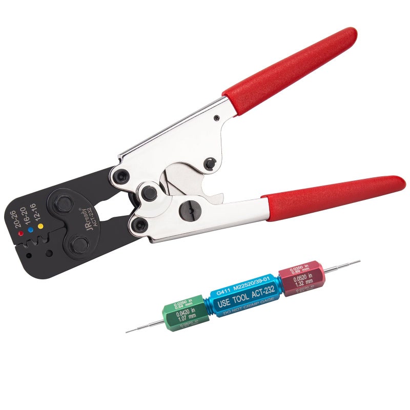 JRready ACT-232 Hand Tool(M22520/37-1 Equivalent) for Crimping M81824/1,6,7,8,9,10,11,13,14 Heat Shrink Butt Splices & Stamping-out Tool for Size 12# 16# 20# Environmental Splice+G411 Go-No Go - Image 1