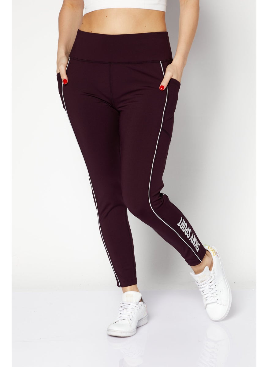 DKNY Sport Women Sportswear Fit Brand Logo Training Tights, Maroon  - Image 1