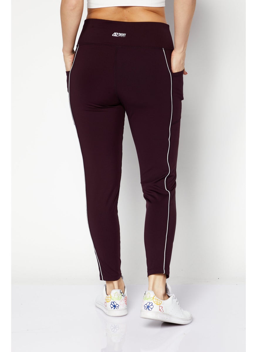 DKNY Sport Women Sportswear Fit Brand Logo Training Tights, Maroon  - Image 3